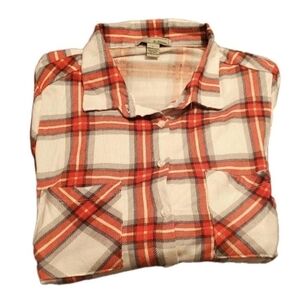 Women's Plaid Button Down Western 3/4 Sleeve Shirt - Red and White Womens Size L